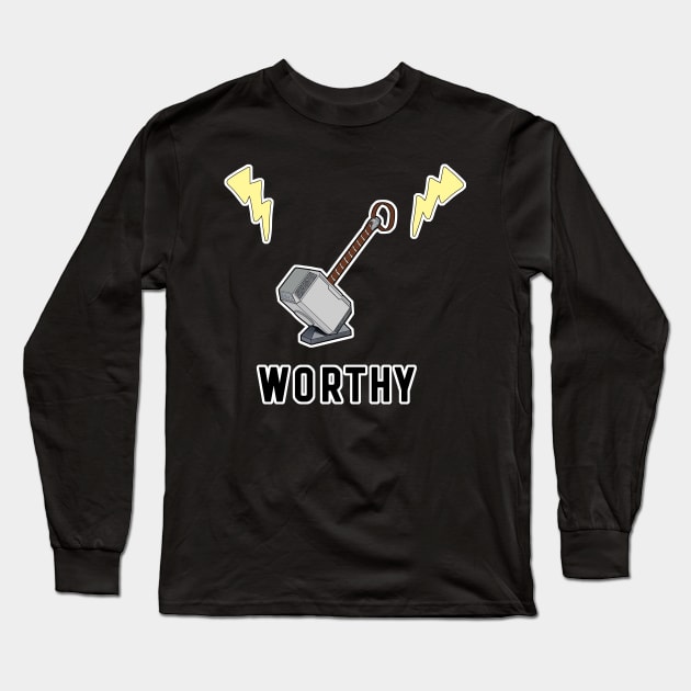 Worthy Thor Hammer Mjolnir with Lightning Long Sleeve T-Shirt by aaallsmiles